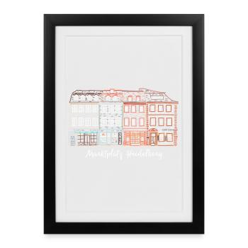 Heidelberg Marktplatz, Süddeutschland Handzeichnun - Gerahmtes Poster (27 × 37 cm) - Schwarz - Vorne