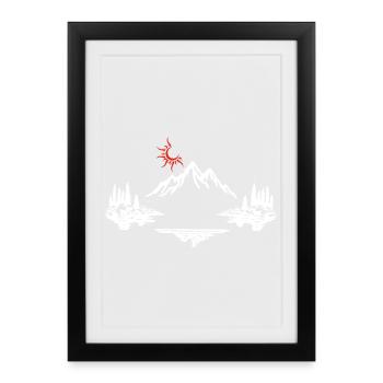 Paysage montagnard blanc - Affiche encadrée (27 × 37 cm) - noir - Devant