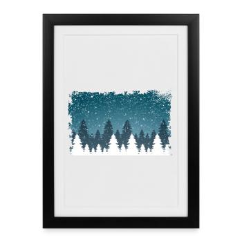 Snowfall | White fir trees, frayed edge - Framed poster (27 × 37 cm) - black - Front