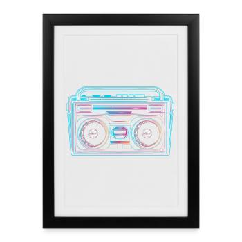 Magnétophone à cassettes au look néon lumineux des années 80 - Affiche encadrée (27 × 37 cm) - noir - Devant