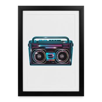 Magnétophone à cassettes au look néon lumineux des années 80 - Affiche encadrée (27 × 37 cm) - noir - Devant