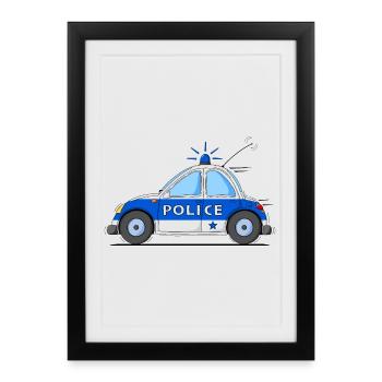 Voiture de Police Bleu - Affiche encadrée (27 × 37 cm) - noir - Devant