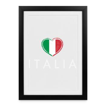 Cœur avec drapeau italien, j’adore l’Italie - Affiche encadrée (27 × 37 cm) - noir - Devant