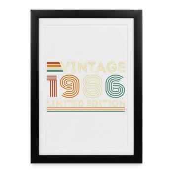 1986 Vintage Rétro Cadeau D'anniversaire - Affiche encadrée (27 × 37 cm) - noir - Devant