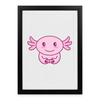 Axolotl Zocker Gamer - Affiche encadrée (27 × 37 cm) - noir - Devant