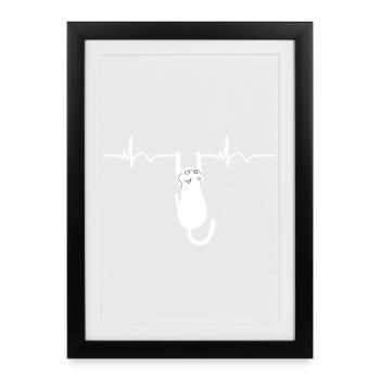 Cat ECG Heart Rate Heartbeat - Framed poster (27 × 37 cm) - black - Front