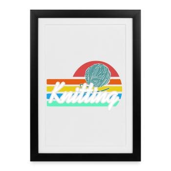 Knitting Retro Yarn Ball Rainbow Fiber Hobby Style - Framed poster (27 × 37 cm) - black - Front