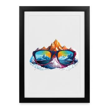 Panorama montagneux avec des lunettes de soleil - Affiche encadrée (27 × 37 cm) - noir - Devant