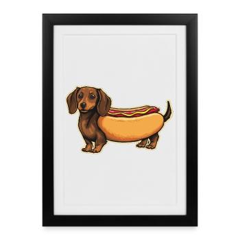 Collant en pain de hot-dog teckel mignon - Affiche encadrée (27 × 37 cm) - noir - Devant