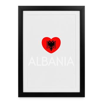 Albanien Flagge Herz, ich liebe Albanien - Gerahmtes Poster (27 × 37 cm) - Schwarz - Vorne