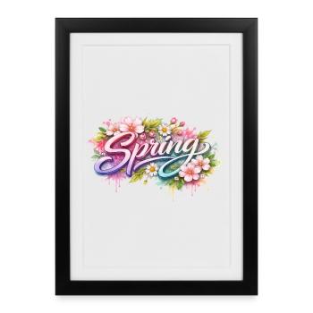Spring lettering with flowers Description - Framed poster (27 × 37 cm) - black - Front