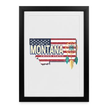 Souvenir de carte des États-Unis du Montana, États-Unis - Affiche encadrée (27 × 37 cm) - noir - Devant