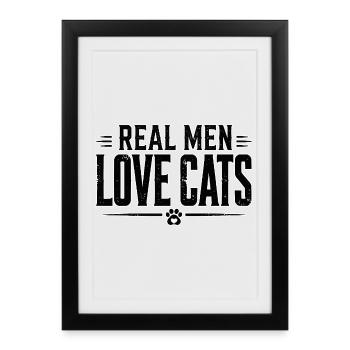 Les vrais hommes aiment les chats - Affiche encadrée (27 × 37 cm) - noir - Devant