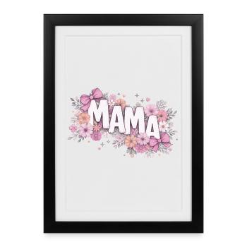 MAMA Fleurs Pastels et Nœuds Roses | Style Chic - Affiche encadrée (27 × 37 cm) - noir - Devant