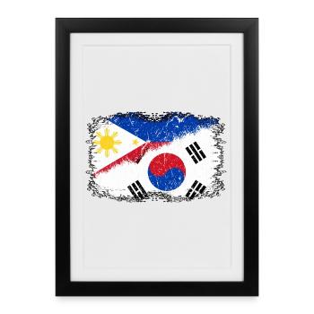 Drapeau sud-coréen drapeau philippin philippin - Affiche encadrée (27 × 37 cm) - noir - Devant