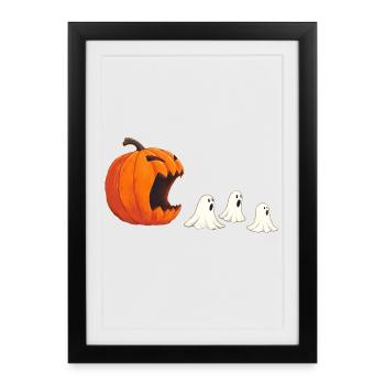 Halloween Arcade Horror Kürbis Gamer Motiv - Gerahmtes Poster (27 × 37 cm) - Schwarz - Vorne