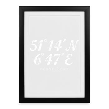 Düsseldorf Koordinaten (Vintage/Weiß) - Gerahmtes Poster (27 × 37 cm) - Schwarz - Vorne