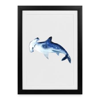 Chemise aquarelle Hammerhead Shark Aquarelle - Affiche encadrée (27 × 37 cm) - noir - Devant
