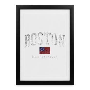 Graphique du drapeau de Boston, Massachusetts - Affiche encadrée (27 × 37 cm) - noir - Devant