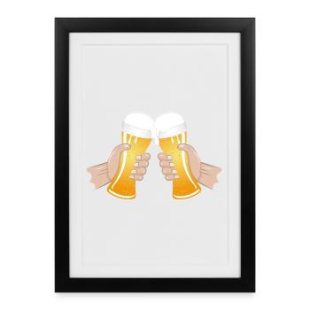 deux verres de bière remplis pour griller Cheers - Affiche encadrée (27 × 37 cm) - noir - Devant