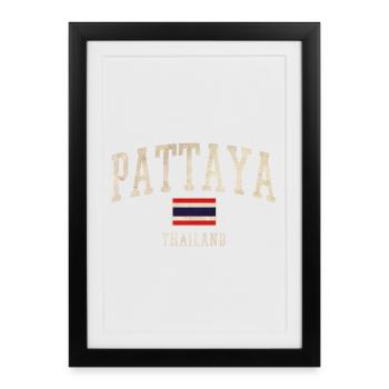 Pattaya Thaïlande Écriture Vintage - Affiche encadrée (27 × 37 cm) - noir - Devant