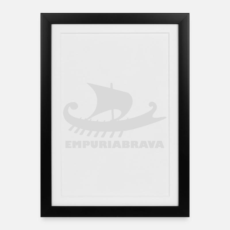Schiff Empuriabrava/ Schrift hellgrau - Gerahmtes Poster (27 × 37 cm) - Schwarz