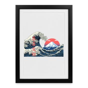 T Shirt Vague kanagawa hokusai mont fuji japan - Affiche encadrée (27 × 37 cm) - noir - Devant
