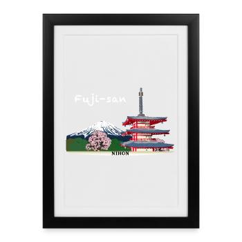 Mount Fuji, Japan, Pagoda - Framed poster (27 × 37 cm) - black - Front