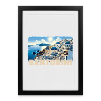 Santorin, Grèce, océan, volcan Akrotiri - Affiche encadrée (27 × 37 cm) - noir - Devant