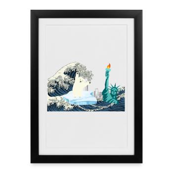 Ecology T Shirt Big Wave New York Bear Climate - Framed poster (27 × 37 cm) - black - Front