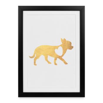 Coeur Chihuahua Chiens d’or Fan Amour Amour Wauwau - Affiche encadrée (27 × 37 cm) - noir - Devant