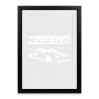 Voiture de course blanche - Affiche encadrée (27 × 37 cm) - noir - Devant