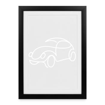 Croquis de voiture rétro - Motif simple de voiture classique - Affiche encadrée (27 × 37 cm) - noir - Devant
