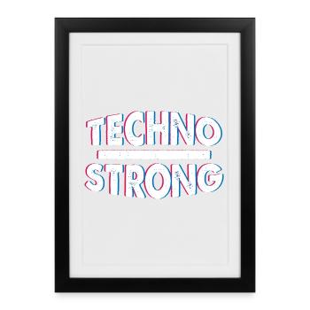 Techno Strong Neon Glitch - Affiche encadrée (27 × 37 cm) - noir - Devant
