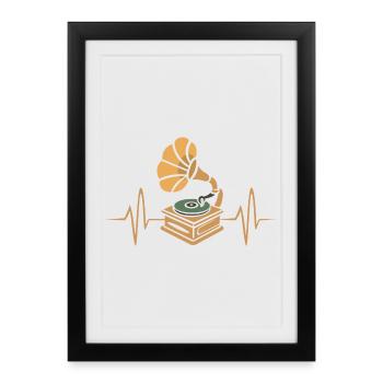Platine vinyle vintage Heartbeat Design - Affiche encadrée (27 × 37 cm) - noir - Devant