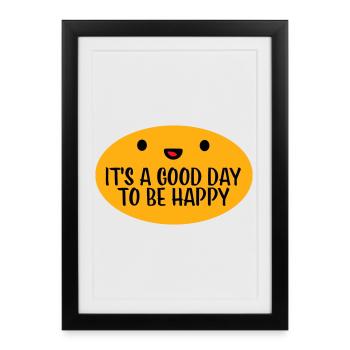 Bonjour sois heureux Motivation positive Dire bonheur - Affiche encadrée (27 × 37 cm) - noir - Devant