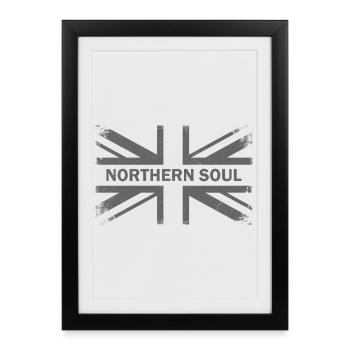 Northern Soul - Union Jack gris - drapeau britannique - Affiche encadrée (27 × 37 cm) - noir - Devant