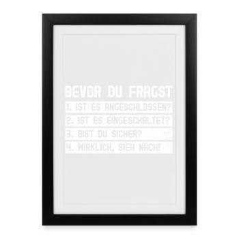 Ordinateur AVANT DE DEMANDER 1.IS ÇA S’EST CONNECTÉ ? - Affiche encadrée (27 × 37 cm) - noir - Devant