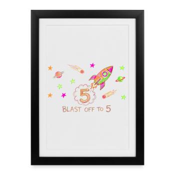 Blast Off To 5 Rocket Drawing - Framed poster (27 × 37 cm) - black - Front