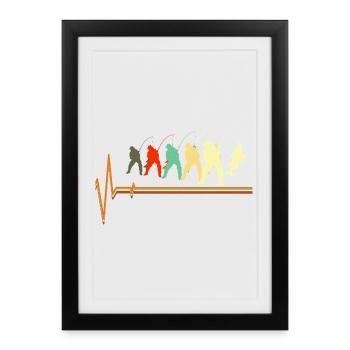 Pêche rétro Battement de cœur EKG Pulsation Pêcheur Amateur - Affiche encadrée (27 × 37 cm) - noir - Devant