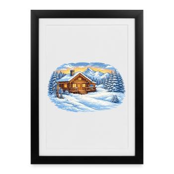 Refuge de ski d’hiver en montagne – Idylle alpin - Affiche encadrée (27 × 37 cm) - noir - Devant
