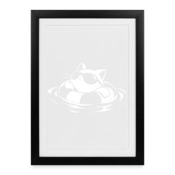 Un chat cool dans l’eau - Affiche encadrée (27 × 37 cm) - noir - Devant