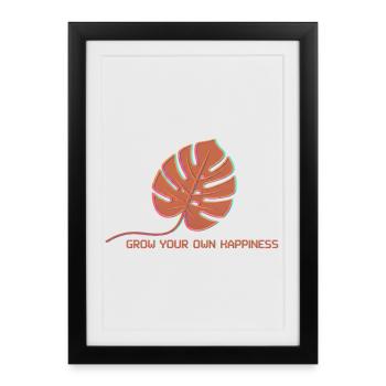 Monstera Glow Feuille de Bonheur - Affiche encadrée (27 × 37 cm) - noir - Devant