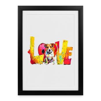Art de rue cadeau Jack Russell pour les amoureux des chiens - Affiche encadrée (27 × 37 cm) - noir - Devant