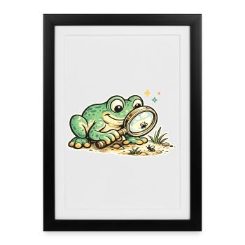 Détective grenouille à la recherche d’indices - Affiche encadrée (27 × 37 cm) - noir - Devant