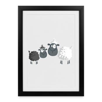 Mouton noir et blanc - Cadeau - Bébé - Affiche encadrée (27 × 37 cm) - noir - Devant