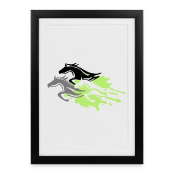 chevaux - étalon - jument - poulain - Affiche encadrée (27 × 37 cm) - noir - Devant