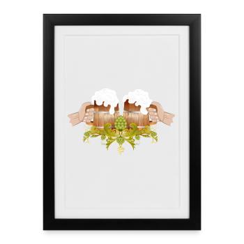 two filled beer mugs To toast Cheers - Framed poster (27 × 37 cm) - black - Front