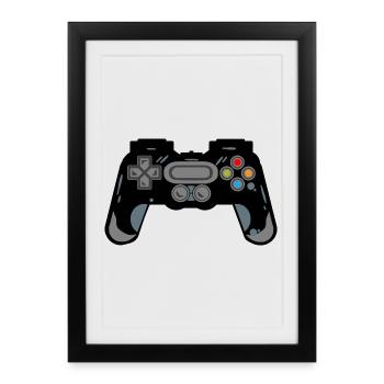 Silhouette de manette rétro - Affiche encadrée (27 × 37 cm) - noir - Devant