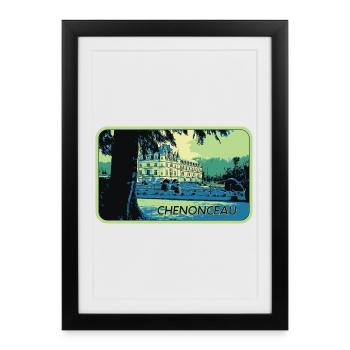 Vue Château de Chenonceau : Vallée de la Loire - Affiche encadrée (27 × 37 cm) - noir - Devant
